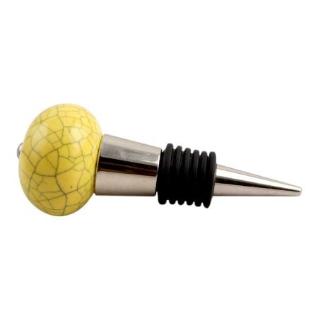 Yellow Black Crackle Ceramic Wine Stopper